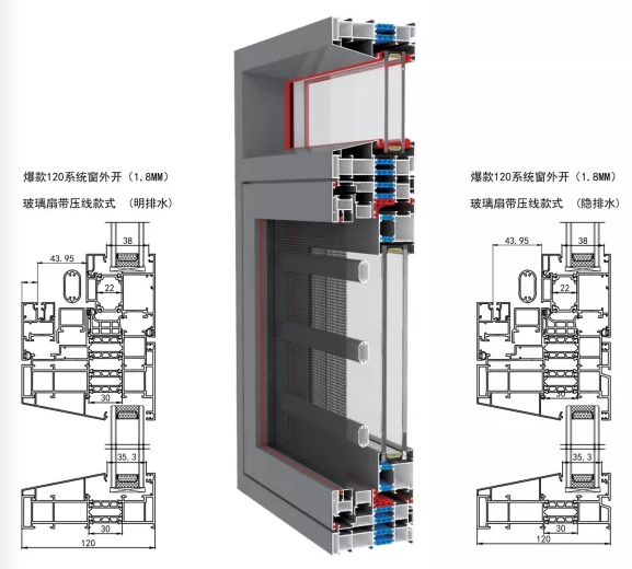 120星耀款系列多方式排水平开窗（外开1.4-1.8mm）